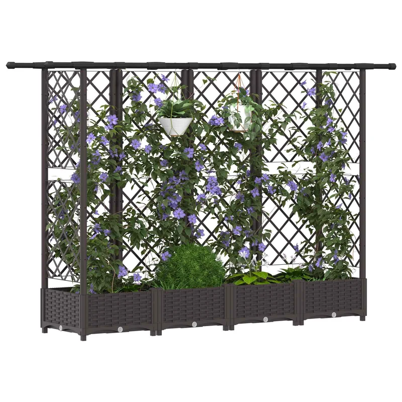 Cama Elevada Con Trellis Y Techo Marrón 202,5 X 40 X 121 Cm Pp