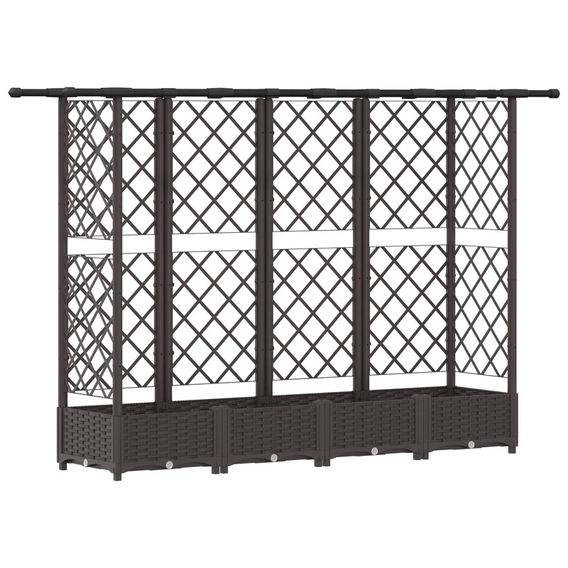 Cama Elevada Con Trellis Y Techo Marrón 202,5 X 40 X 121 Cm Pp
