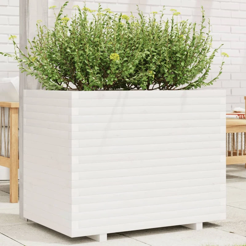 Jardinera Madera Maciza De Pino Blanco 90x60x72,5 Cm