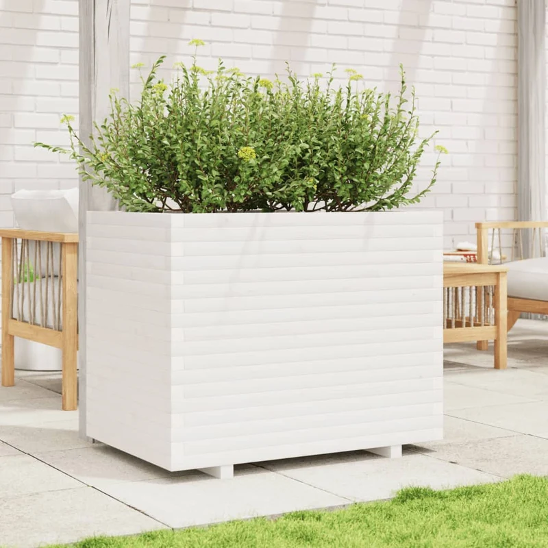 Jardinera Madera Maciza De Pino Blanco 90x60x72,5 Cm