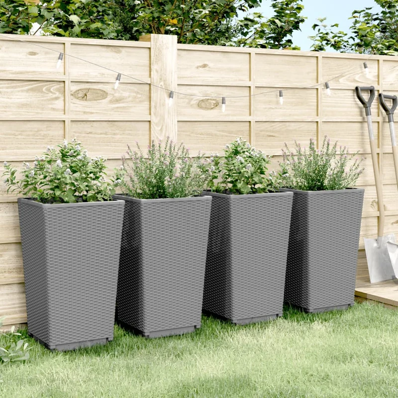 Jardineras 4 Unidades Pp Gris Claro 32,5x32,5x57 Cm