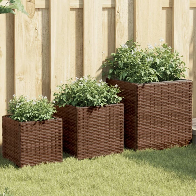 Jardineras 3 Unidades Ratán Sintético Marrón