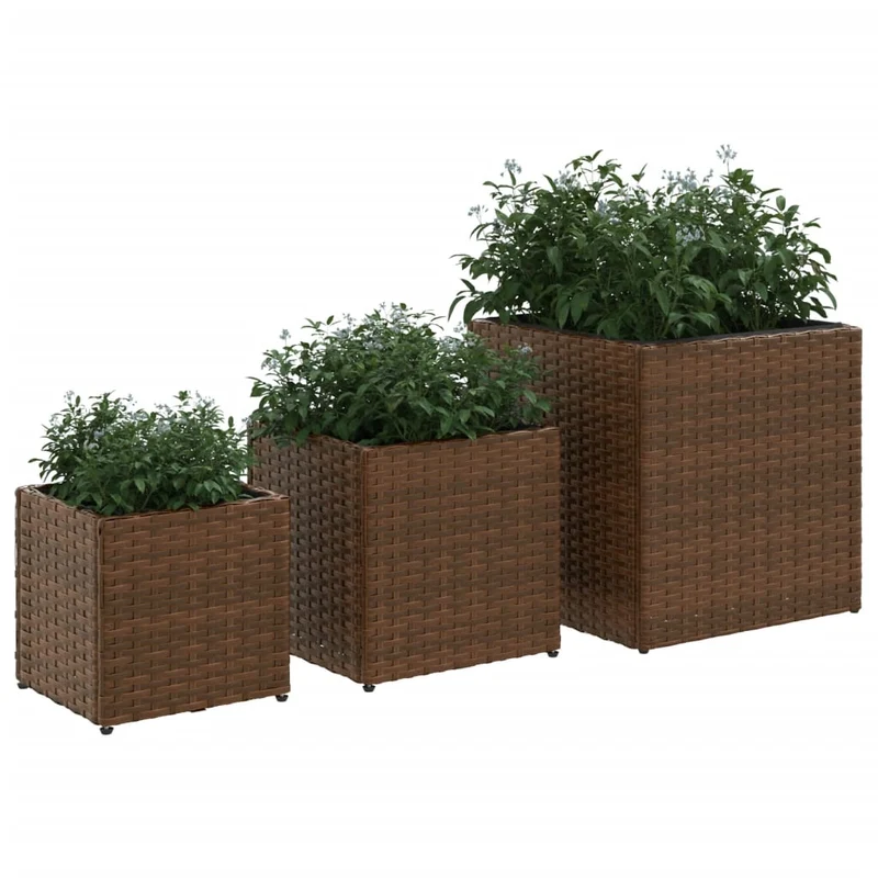 Jardineras 3 Unidades Ratán Sintético Marrón