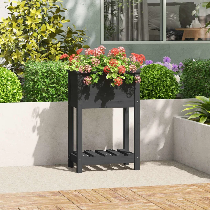Jardinera De Madera Maciza De Pino Gris 54x34,5x81 Cm