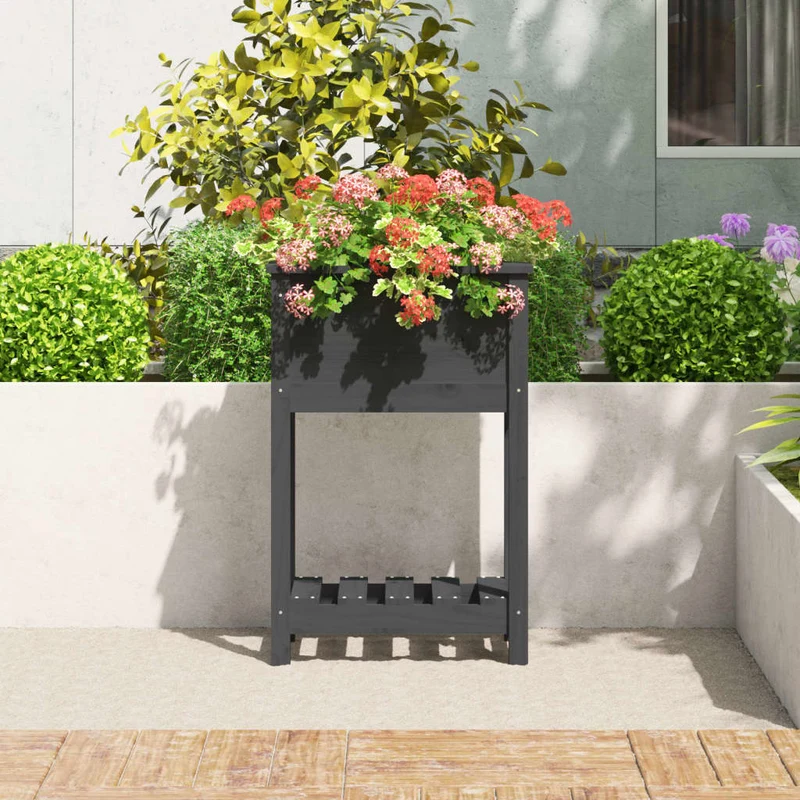 Jardinera De Madera Maciza De Pino Gris 54x34,5x81 Cm