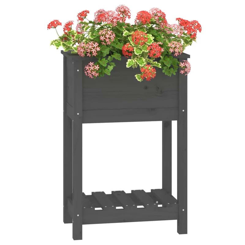 Jardinera De Madera Maciza De Pino Gris 54x34,5x81 Cm