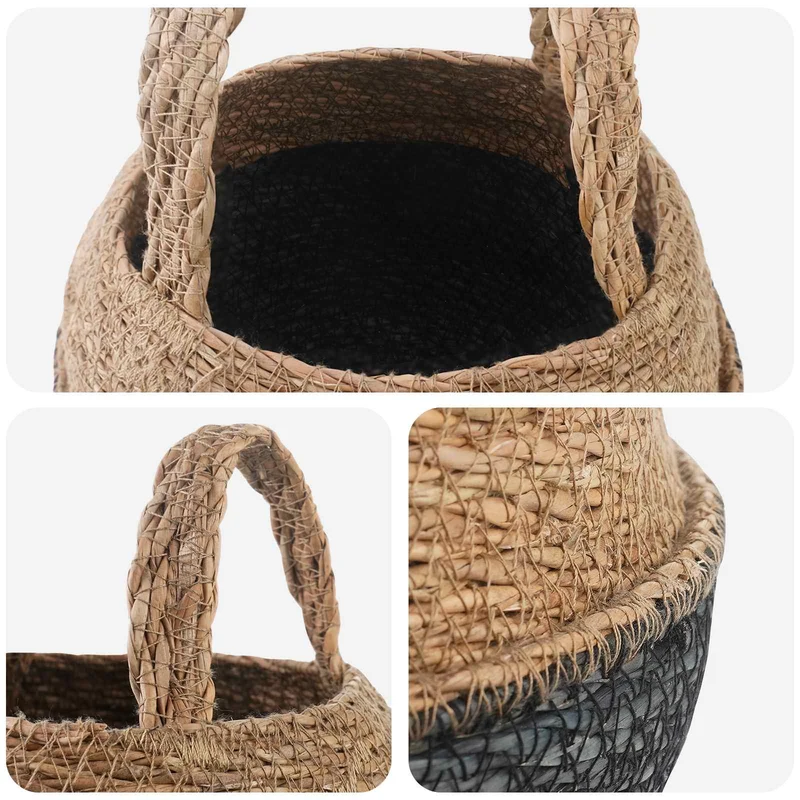 Maceta Con Asas Negro Ø 22 X 20 Cm 100% Hierba Marina