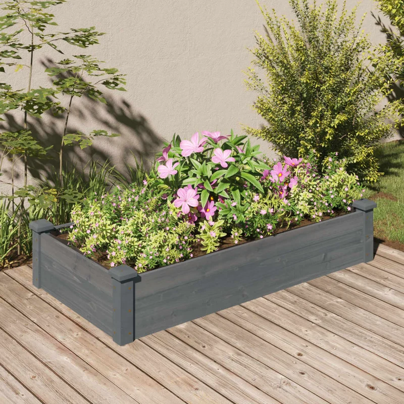 Jardinera Arriate Forro Madera Maciza Abeto Gris 120x60x25 Cm