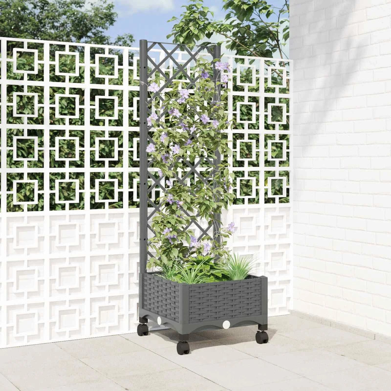 Jardinera Con Enrejado Y Ruedas Gris Claro 40 X 40 X 131,5 Cm
