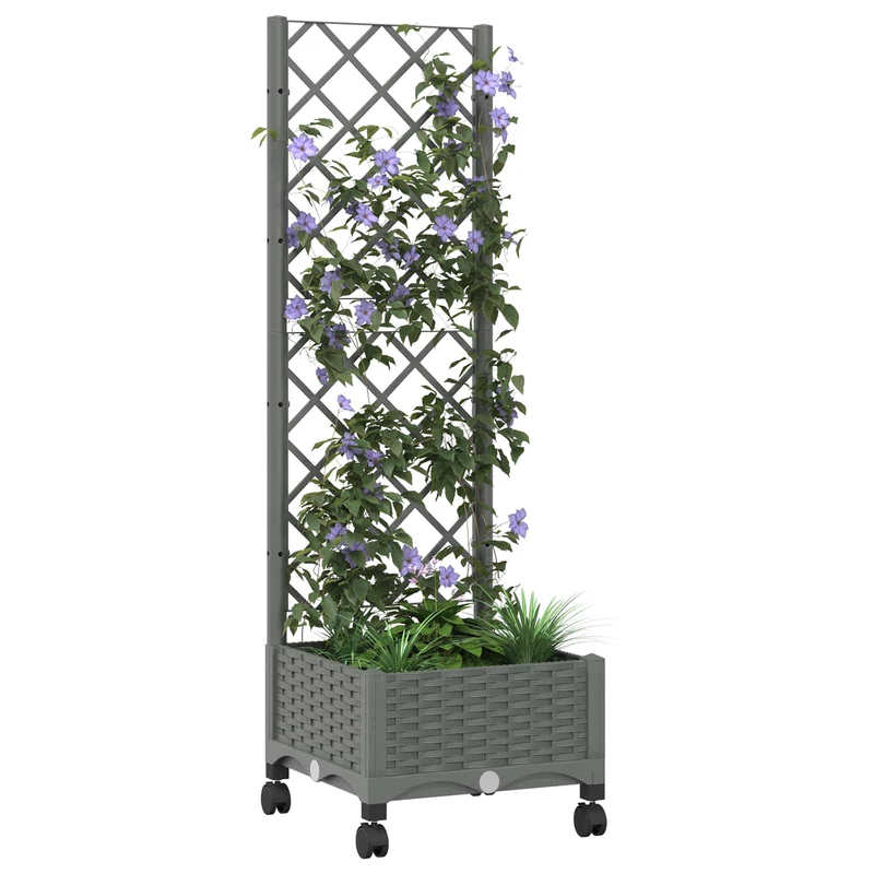 Jardinera Con Enrejado Y Ruedas Gris Claro 40 X 40 X 131,5 Cm