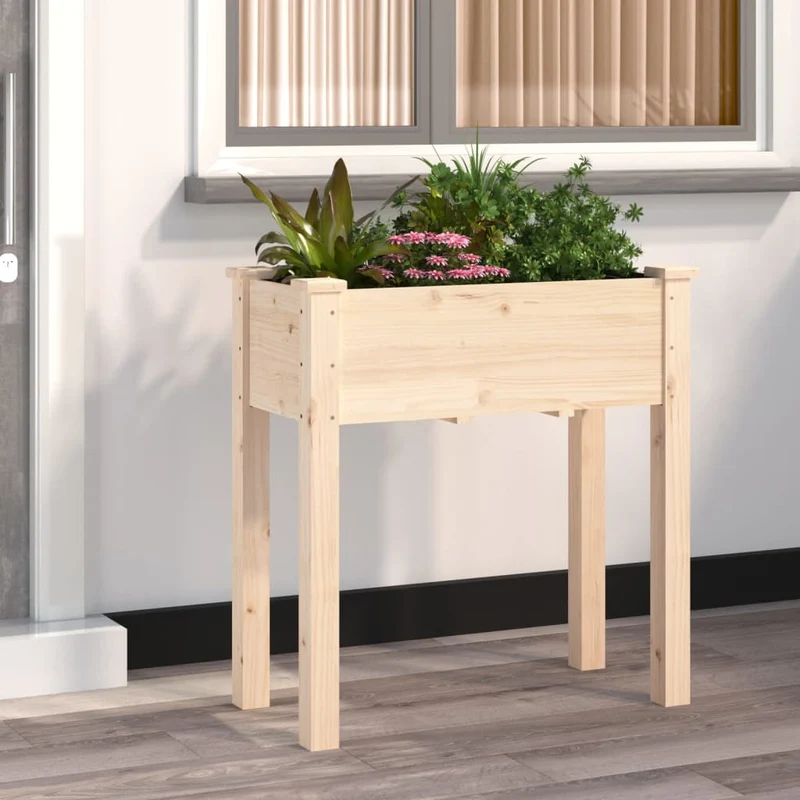 Jardinera Con Forro Interior Madera Maciza De Abeto 71x37x76 Cm