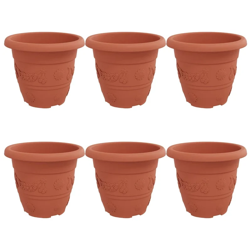 Maceta Redonda Para Flores 6 Uds. Rojo Ladrillo Ø 26 X 21.5 Cm