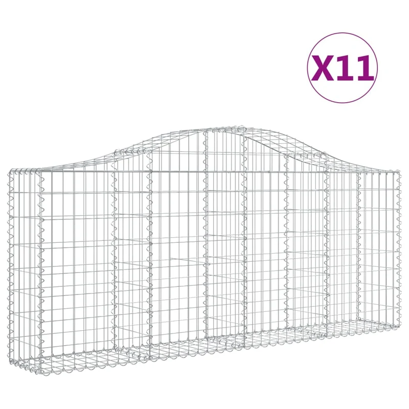 Cestas De Gaviones 11 Uds Forma De Arco Hierro 200x30x80/100 Cm