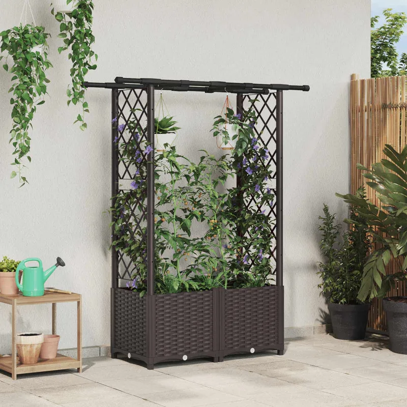 Cama Elevada Con Trellis Y Techo Marrón 124,5 X 40 X 136 Cm Pp