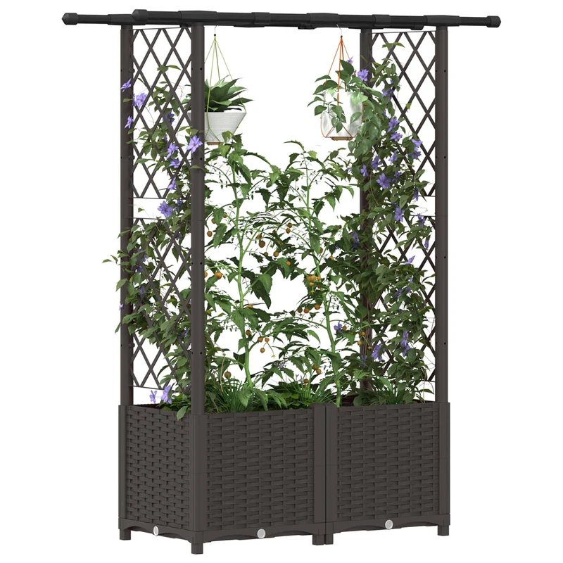 Cama Elevada Con Trellis Y Techo Marrón 124,5 X 40 X 136 Cm Pp