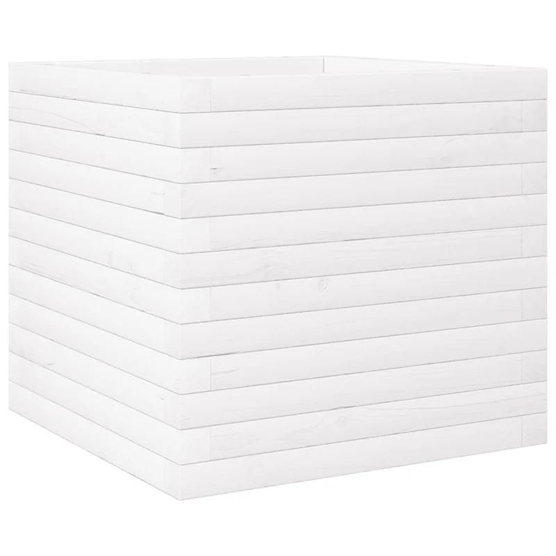 Jardinera De Madera Maciza De Pino Blanca 50x50x46 Cm
