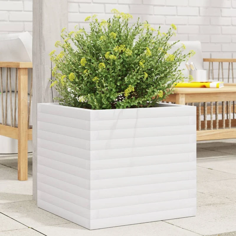 Jardinera De Madera Maciza De Pino Blanca 50x50x46 Cm