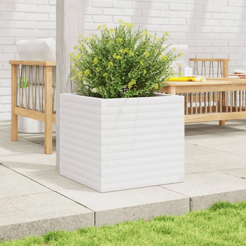 Jardinera De Madera Maciza De Pino Blanca 50x50x46 Cm