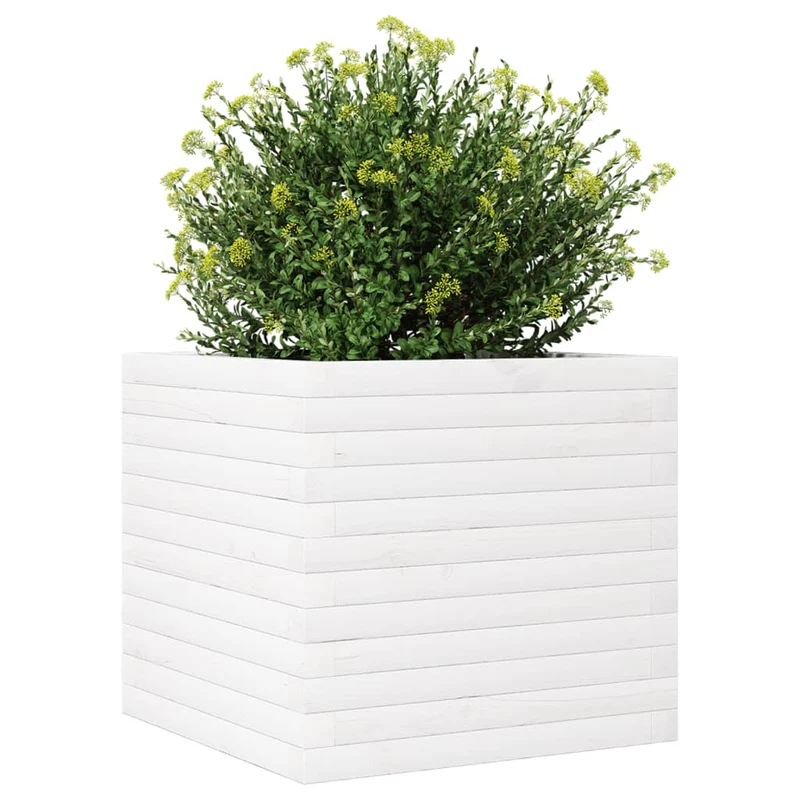 Jardinera De Madera Maciza De Pino Blanca 50x50x46 Cm