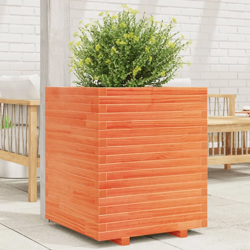 Jardinera Exterior Madera Maciza Pino Marrón Cera 60x60x72 Cm