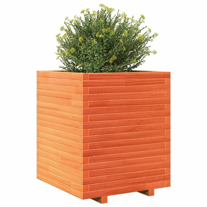 Jardinera Exterior Madera Maciza Pino Marrón Cera 60x60x72 Cm