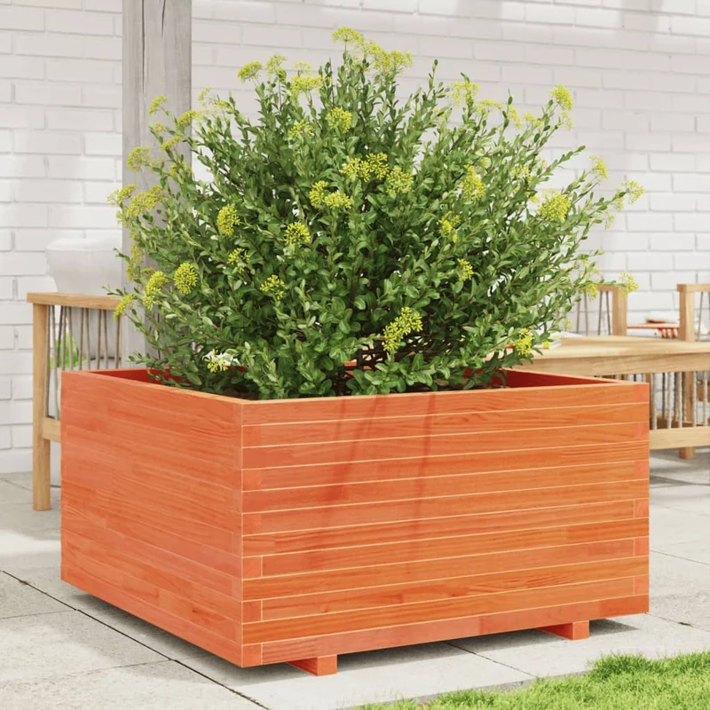 Jardinera Madera Maciza De Pino Marrón Cera 90x90x49,5 Cm