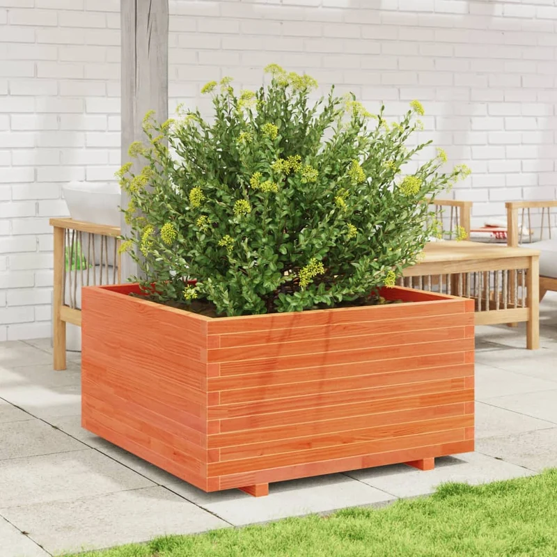 Jardinera Madera Maciza De Pino Marrón Cera 90x90x49,5 Cm