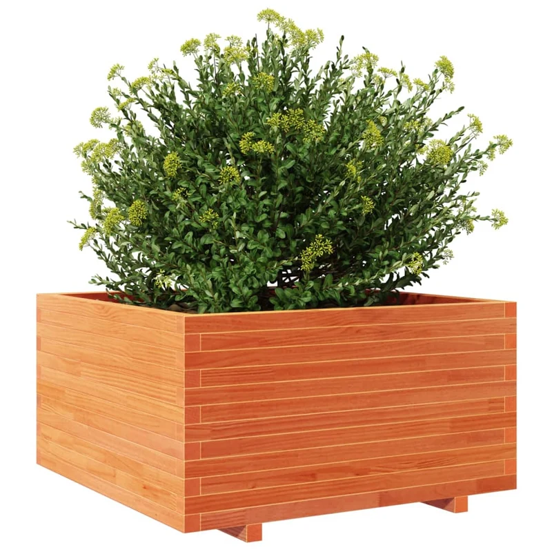 Jardinera Madera Maciza De Pino Marrón Cera 90x90x49,5 Cm