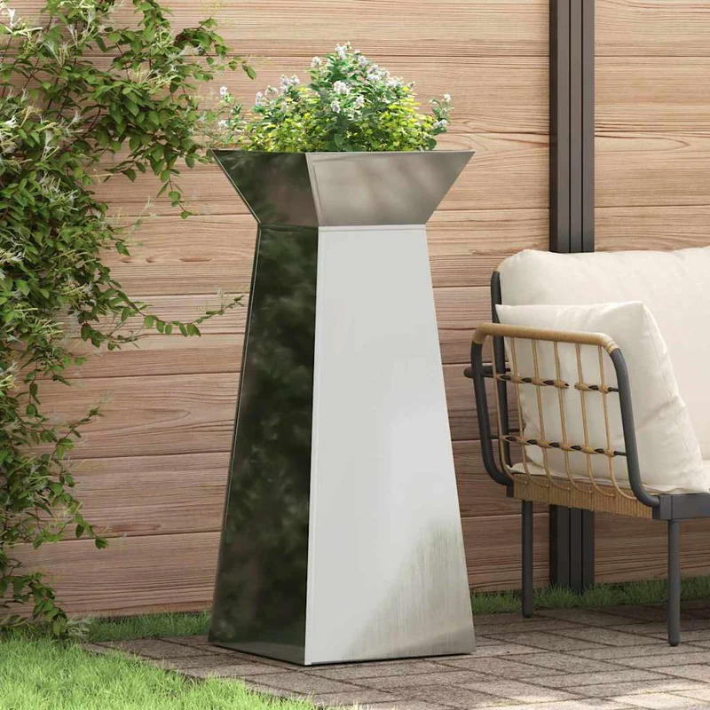 Maceta Pilar Plateado 40 X 40 X 100 Cm Acero Galvanizado