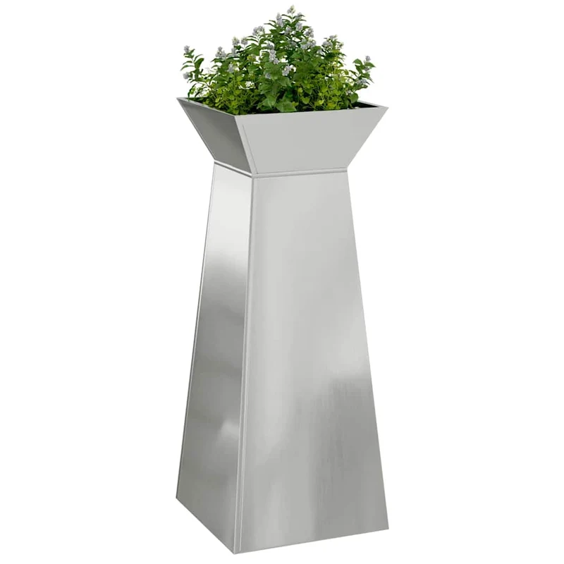 Maceta Pilar Plateado 40 X 40 X 100 Cm Acero Galvanizado