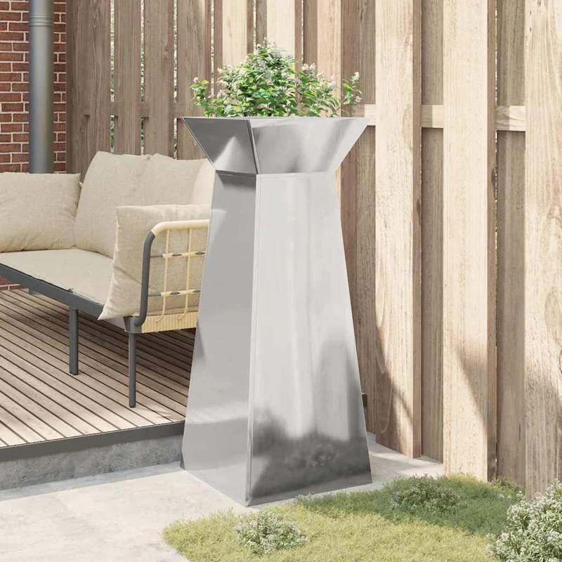 Maceta Pilar Plateado 40 X 40 X 100 Cm Acero Galvanizado
