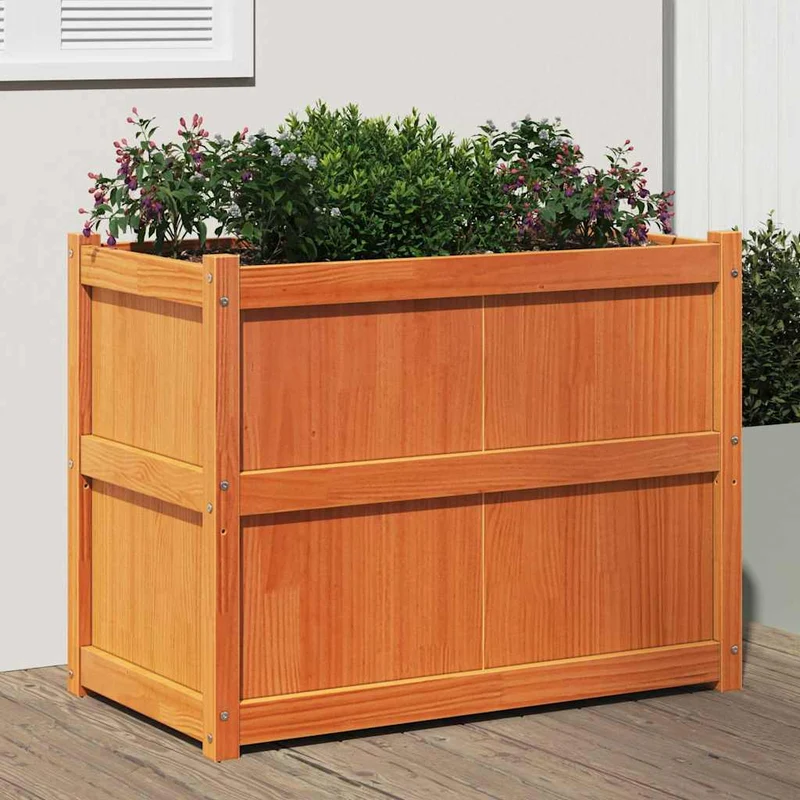 Jardinera Exterior Madera Maciza Pino Marrón Cera 90x50x70 Cm