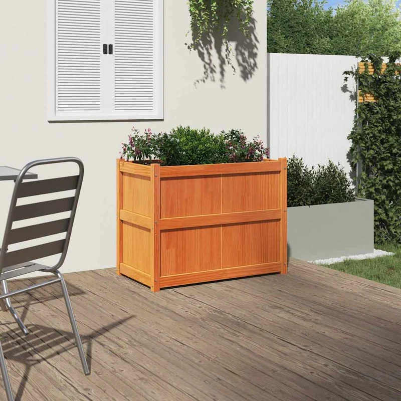 Jardinera Exterior Madera Maciza Pino Marrón Cera 90x50x70 Cm