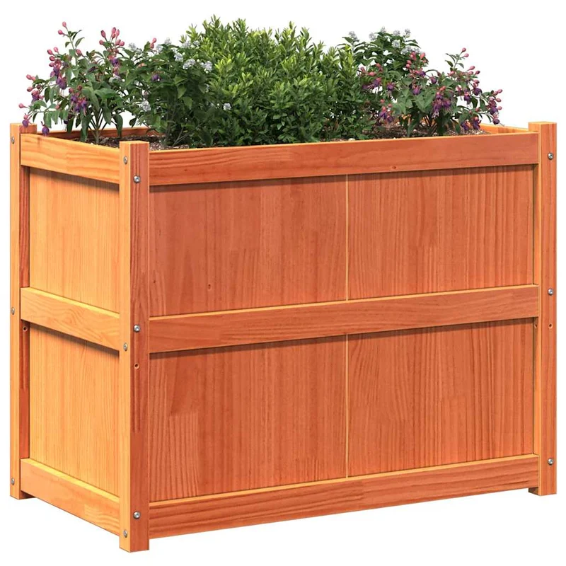 Jardinera Exterior Madera Maciza Pino Marrón Cera 90x50x70 Cm