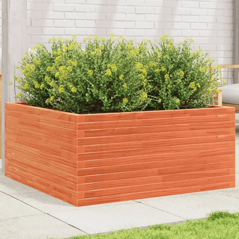 Jardinera De Madera Maciza Pino Marrón Cera 100x100x46 Cm
