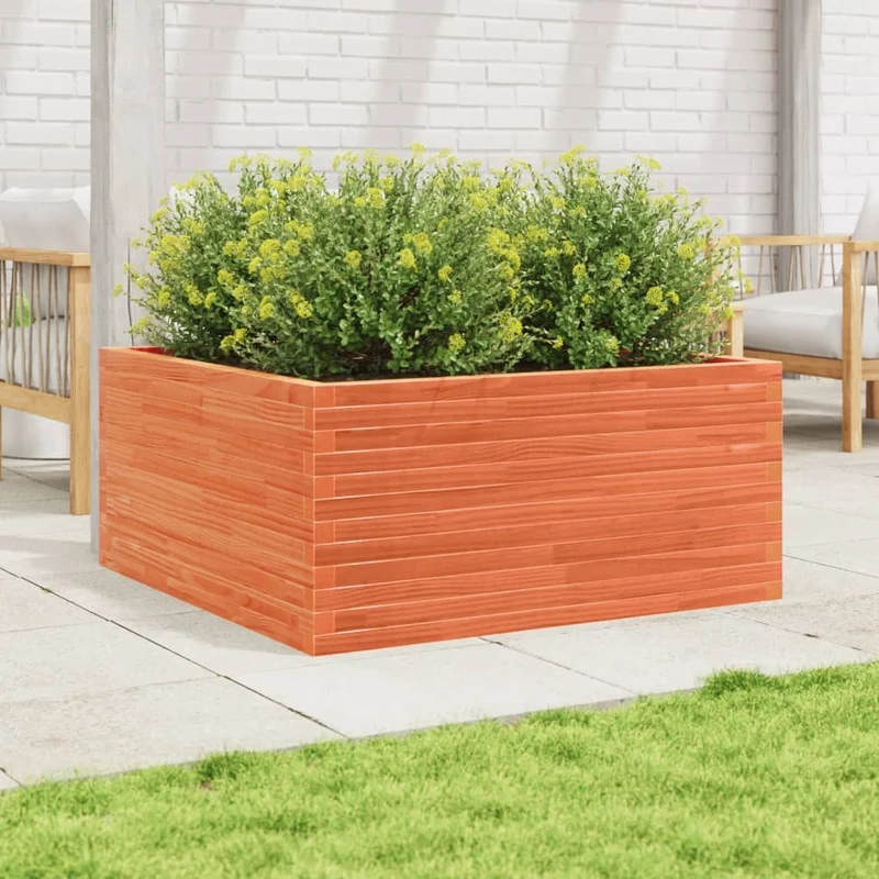 Jardinera De Madera Maciza Pino Marrón Cera 100x100x46 Cm
