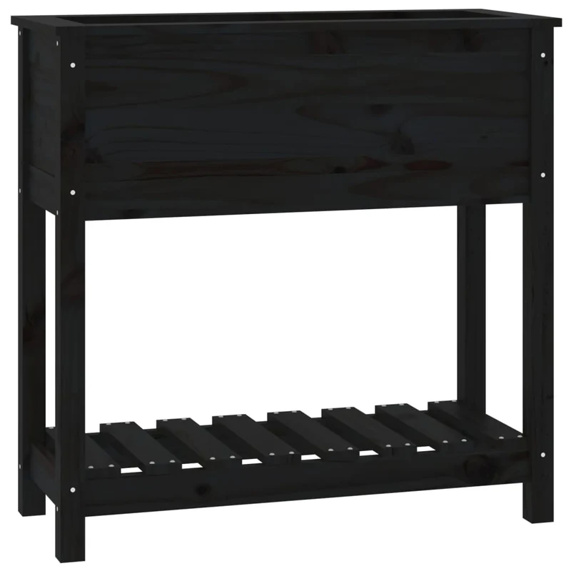 Jardinera Con Estante Madera Maciza Pino Negro 82,5x34,5x81 Cm