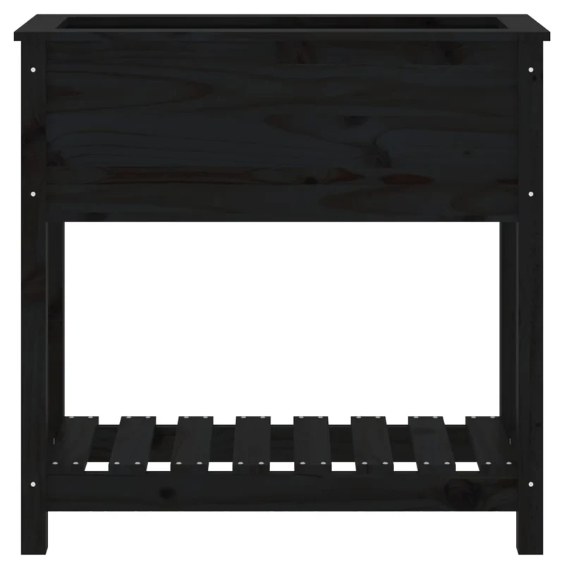 Jardinera Con Estante Madera Maciza Pino Negro 82,5x34,5x81 Cm