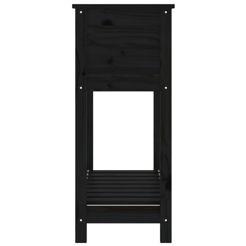 Jardinera Con Estante Madera Maciza Pino Negro 82,5x34,5x81 Cm
