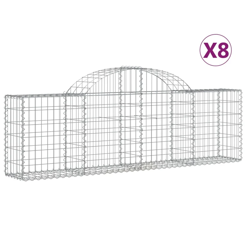 Cestas De Gaviones 8 Uds Forma De Arco Hierro 200x30x60/80 Cm