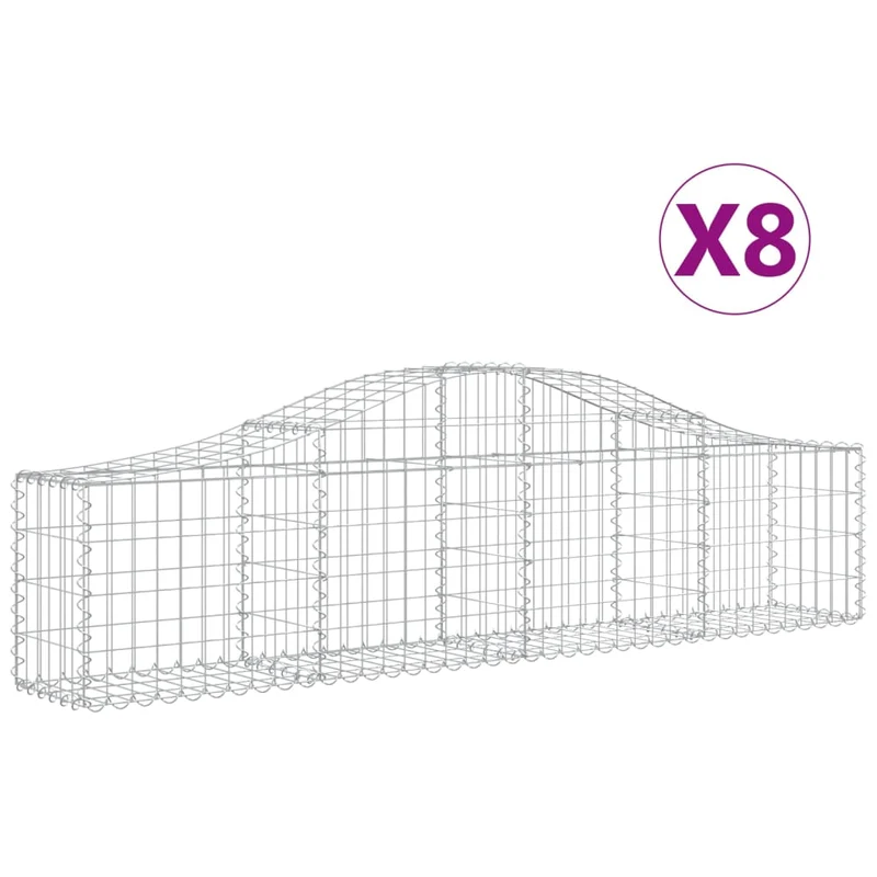 Cestas De Gaviones 8 Uds Forma De Arco Hierro 200x30x40/60 Cm