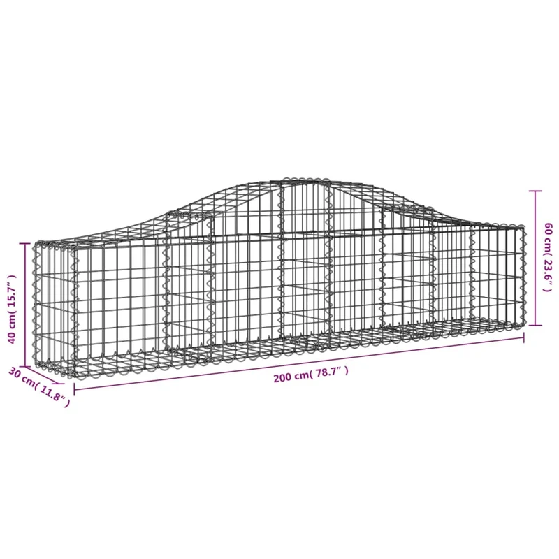 Cestas De Gaviones 8 Uds Forma De Arco Hierro 200x30x40/60 Cm