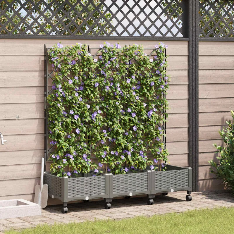 Jardinera Con Enrejado Y Ruedas 3 Uds. Gris Claro