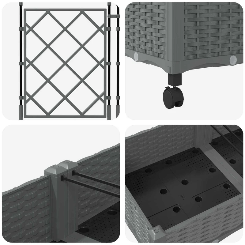 Jardinera Con Enrejado Y Ruedas 3 Uds. Gris Claro