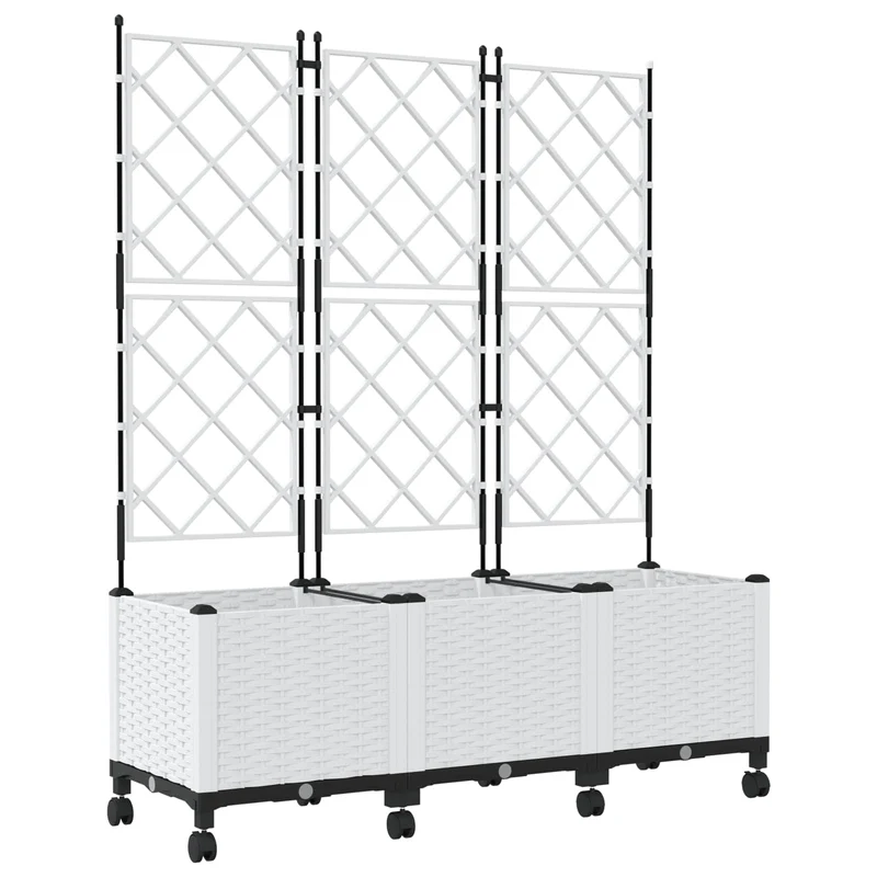 Jardinera Con Enrejado Y Ruedas 3 Uds. Blanco 120 X 40 X 149 Cm