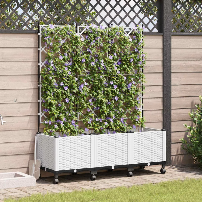 Jardinera Con Enrejado Y Ruedas 3 Uds. Blanco 120 X 40 X 149 Cm