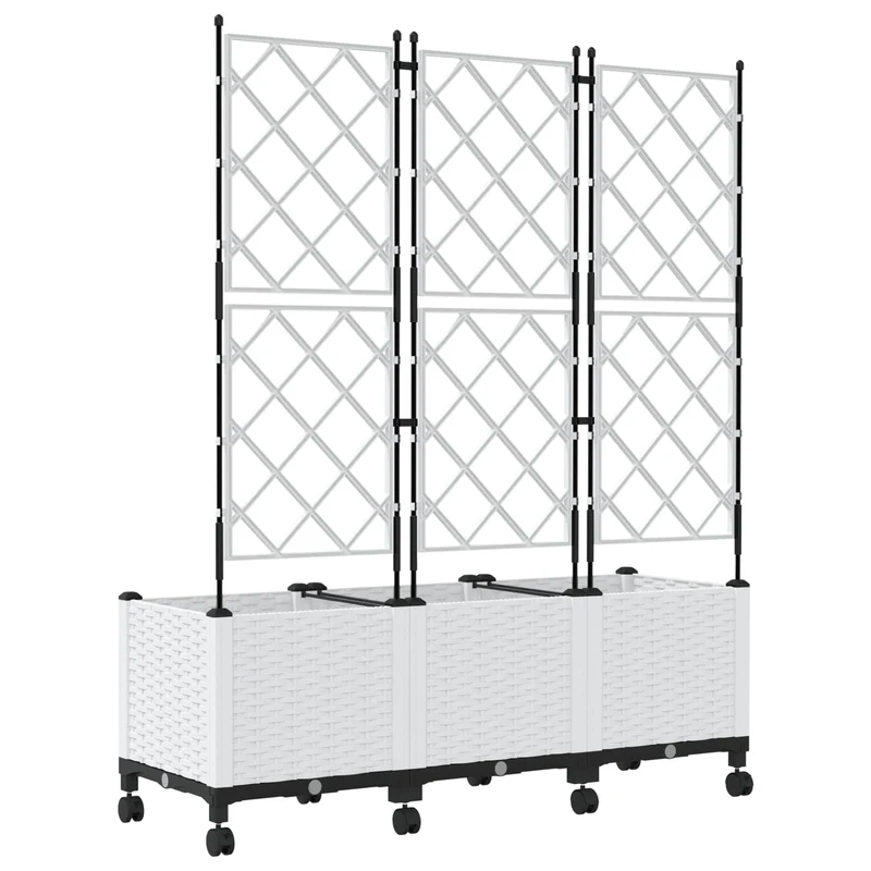 Jardinera Con Enrejado Y Ruedas 3 Uds. Blanco 120 X 40 X 149 Cm