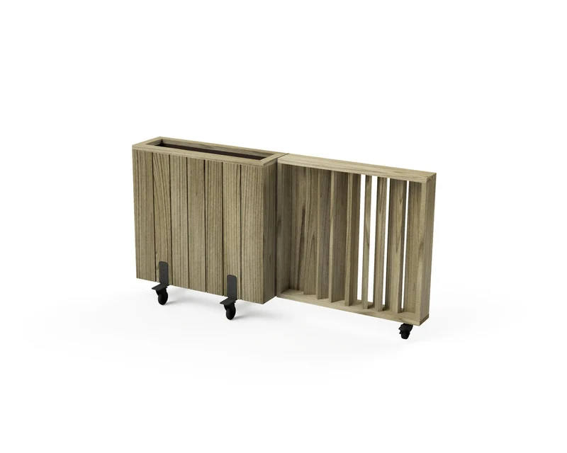 Kit Jardinera Alta De Madera Con Ruedas Y Barandilla 75x24x80 Cm Hortalia