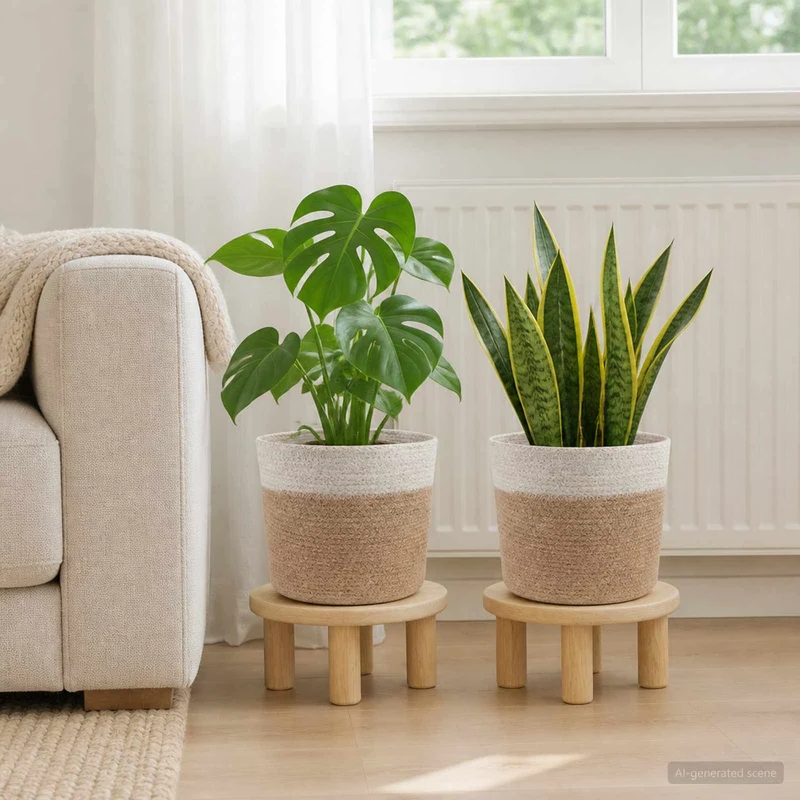 Set De Macetas De Planta 2 Uds. Natural Y Blanco Ø 21 X 21 Cm