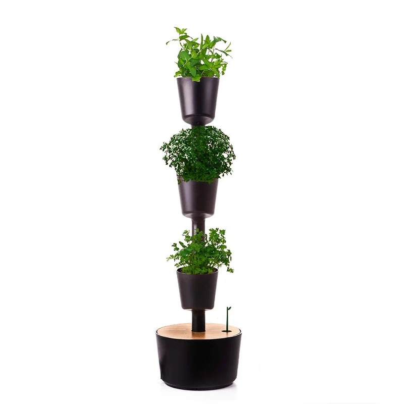 Huerto Vertical De Interior Citysens 3 Macetas Con Autorriego Y Semillas Aromáticas– Negro, Polipropileno 100% Reciclado